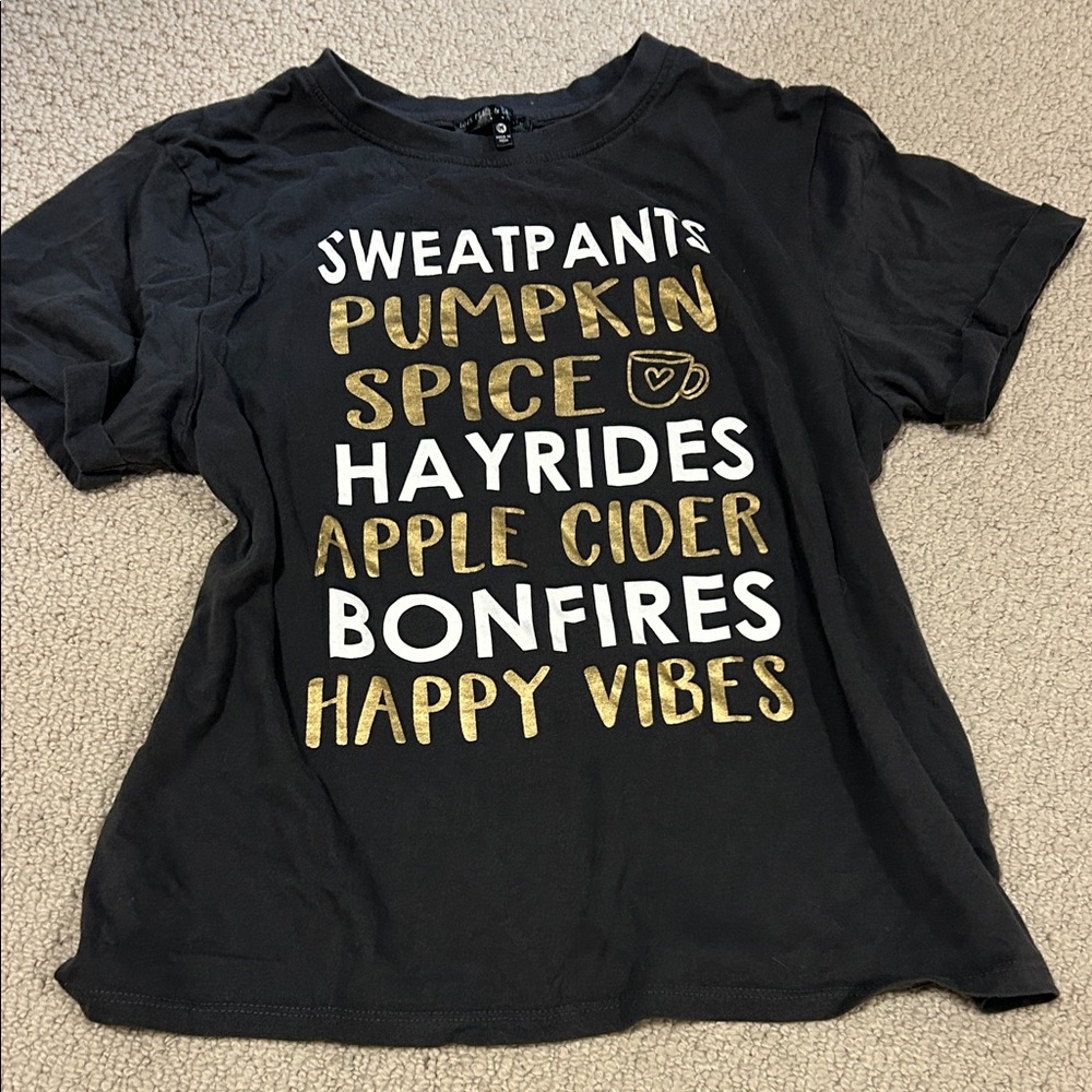 Gray Graphic Tee with Gold and White Text